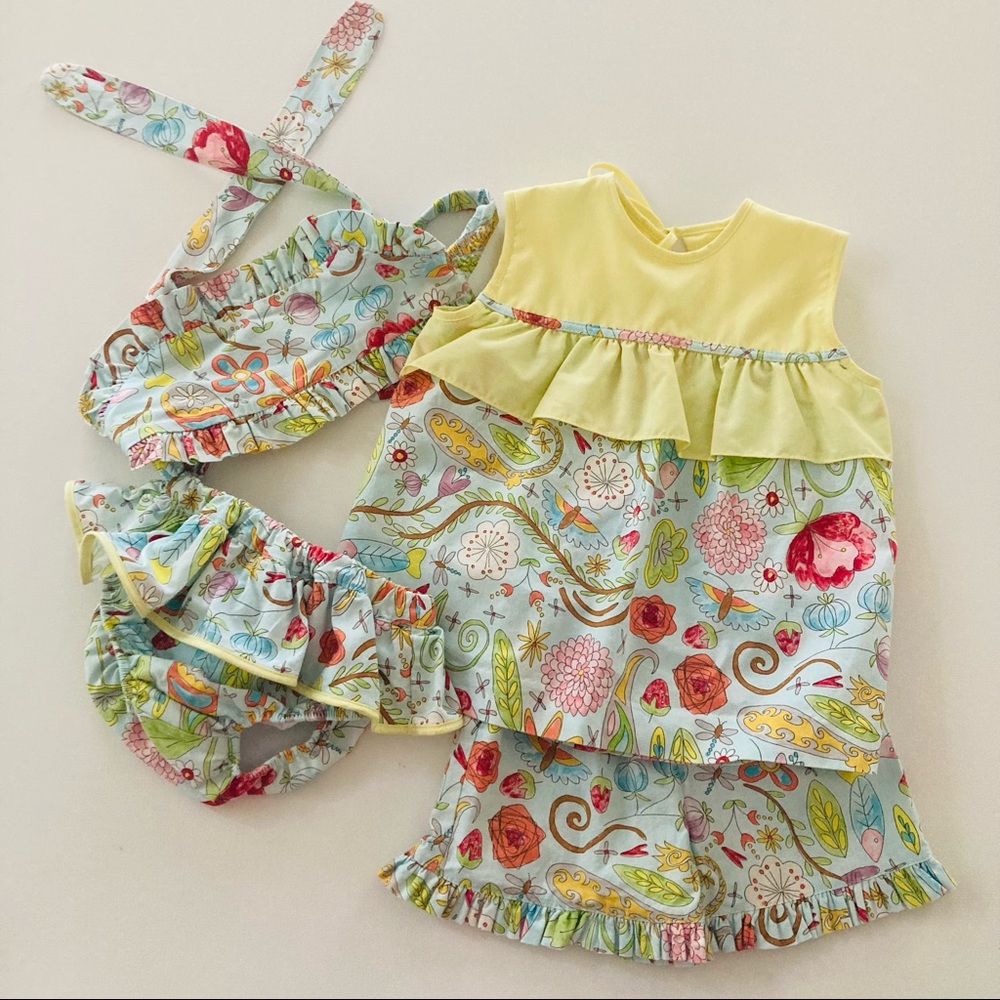 Le’ Za Me Baby Girl 24 Months Four Piece Set Garden Floral Top Shorts Ruffled